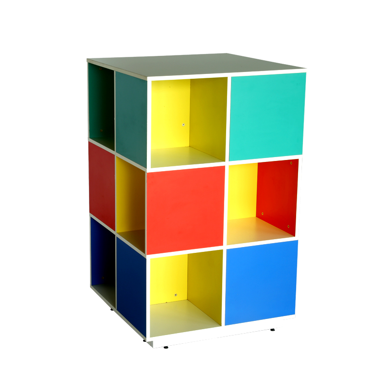 Multicolour 4 sides storage with 3 closed. 3 open racks with access from all sides
