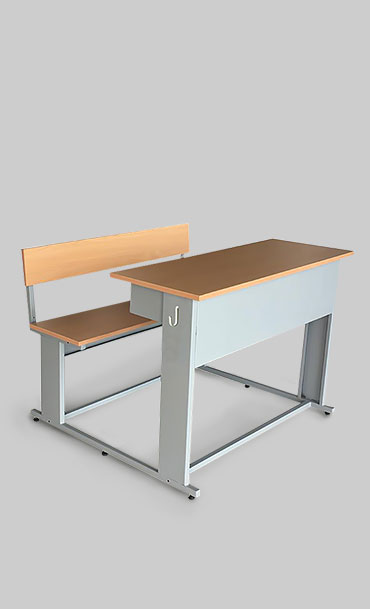 Classroom desk with attached bench with a laminated desk top