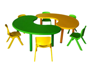 Bean shaped multicolor preschool table and chairs