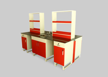 Red color school chemistry Laboratory table with sink