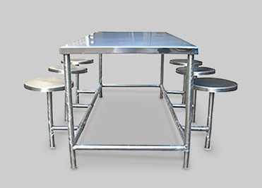stainless steel school canteen table with attached chairs