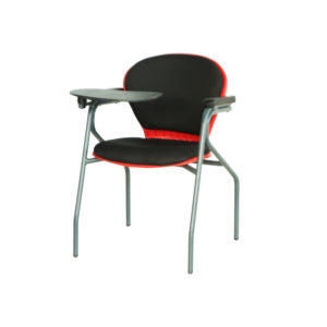 An attached writing pad with a combination of red and black colors is present on the study chair.