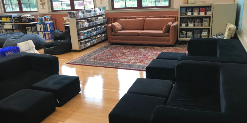Image showing flexible seating in a library.