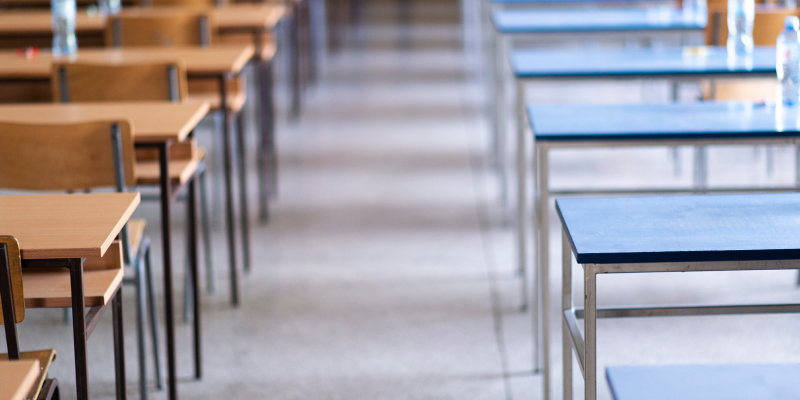 Image of classroom furniture with both desk and chairs.